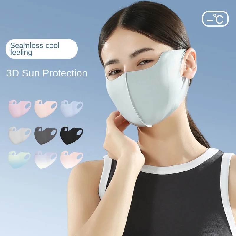 Outdoor Sunscreen Mask Women Girl Ice Silk Face Mask Breathable Mesh Face Cover Driving Riding Hiking Hunting Running Sport Mask