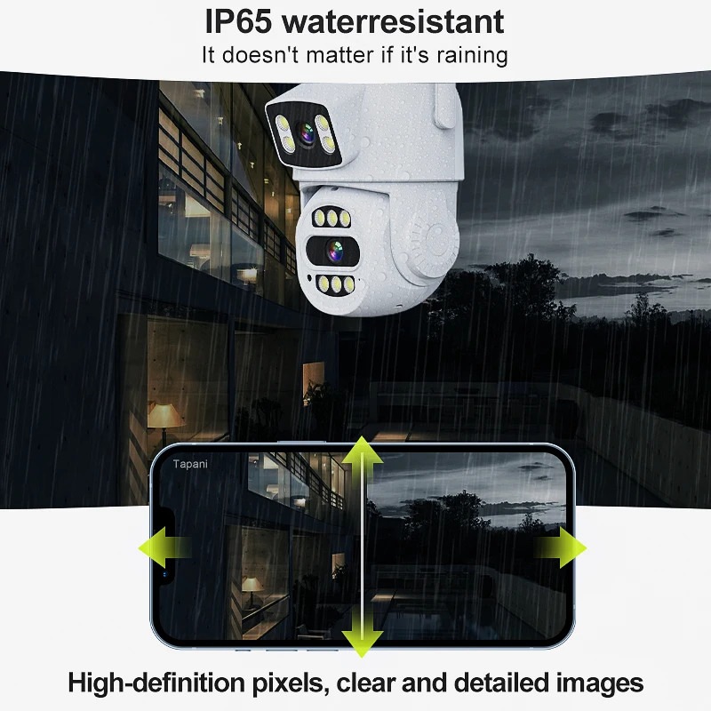 كاميرا لا سلكية 4 ميجابكسل بعدسة مزدوجة HD مراقبة أمنية داخلية في الهواء الطلق كاميرا لا سلكية كاميرا تلفزيونات الدوائر المغلقة للرؤية الليلية كشف الحركة