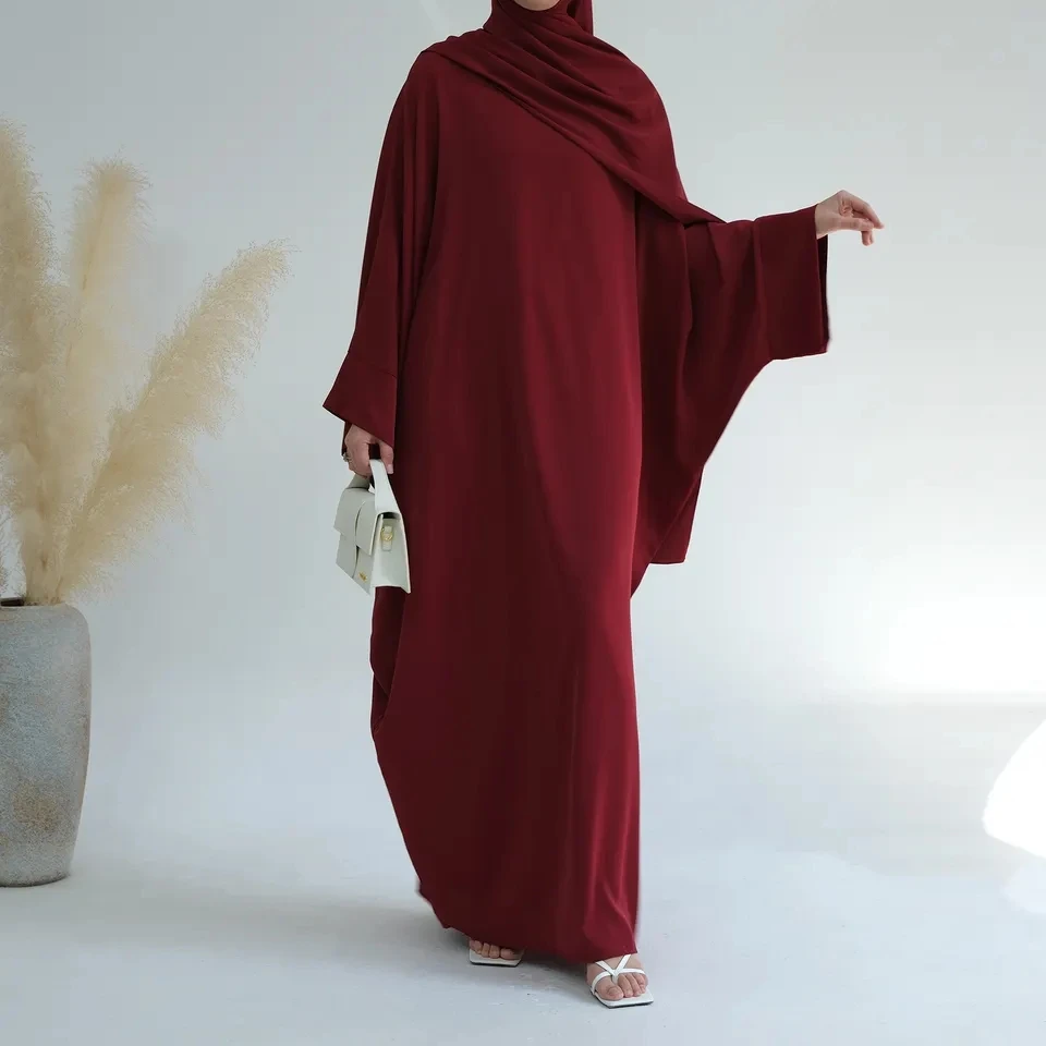 Ramadan Abaya for Women Nida Batwing Sleeve Islamic Clothing Hijab Robe  Dubai Turkey Modest Abayas Muslim Prayer Long Dresses