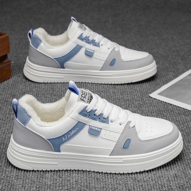 

New Winter Men's Shoes, Men's Shoes with Plush Lining, Versatile White Shoes, Thickened Warm Cotton Shoes, Sneakers, Board Shoes
