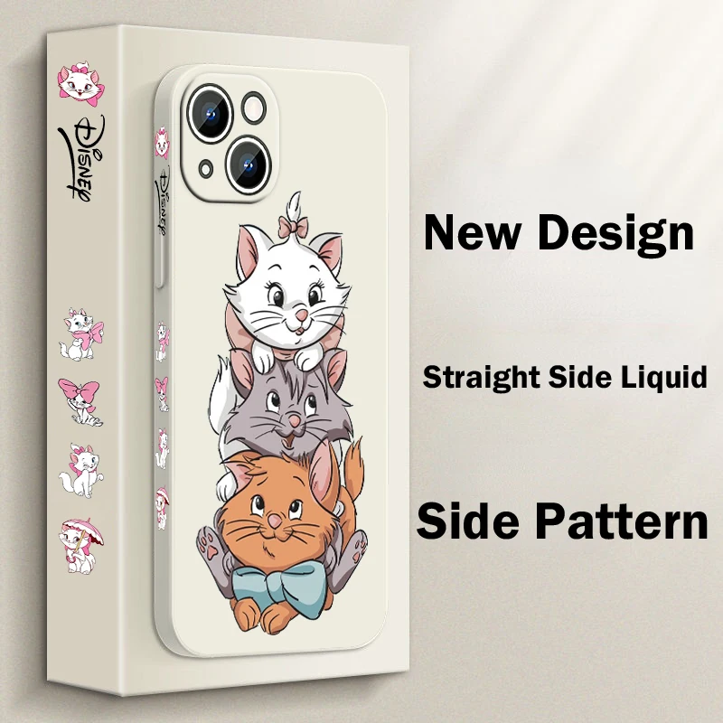 Disney Marie Cat Cute Phone Case For Apple iPhone 15 14 13 12 11 Pro Max Plus 8 7 SE Liquid Left Rope Capa Cover