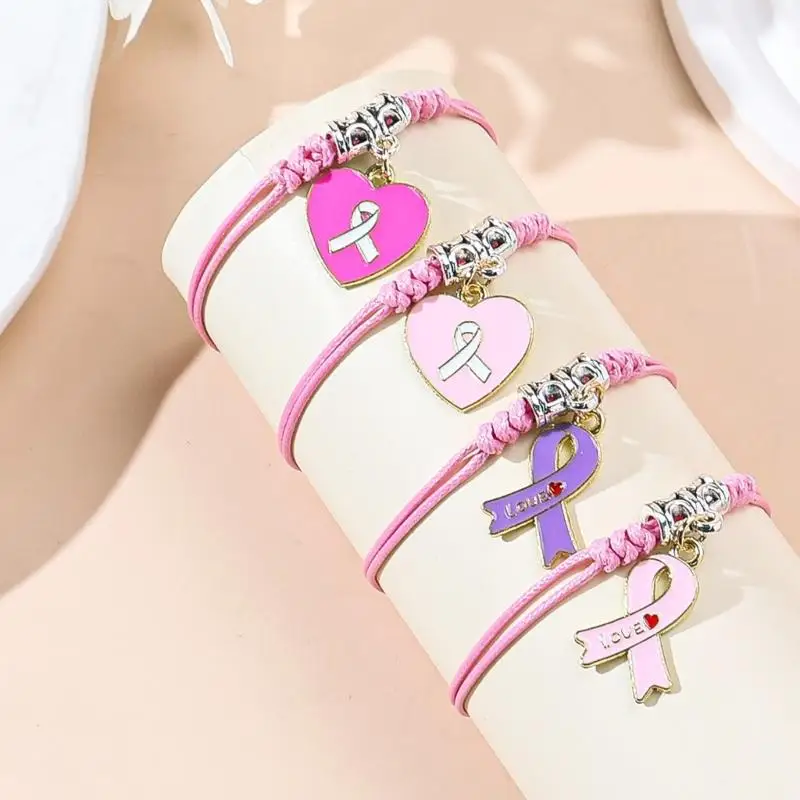 31BB Stylish Ribbon Wrist Chain Woven Bracelet Adjustable for Chest Awareness