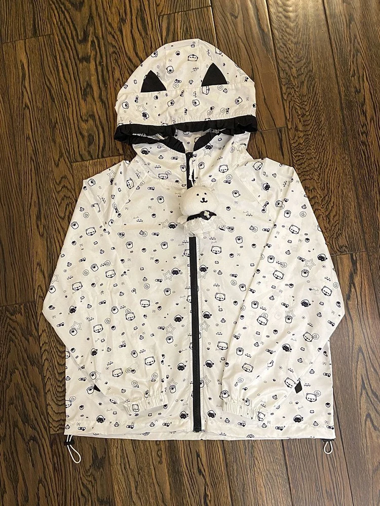 

Cute Japanese Jackets for Women Cartoon Print Long Sleeve Thin Summer Outwear Hooded Zipper Casual Fashion Coats Tops Ropa Mujer