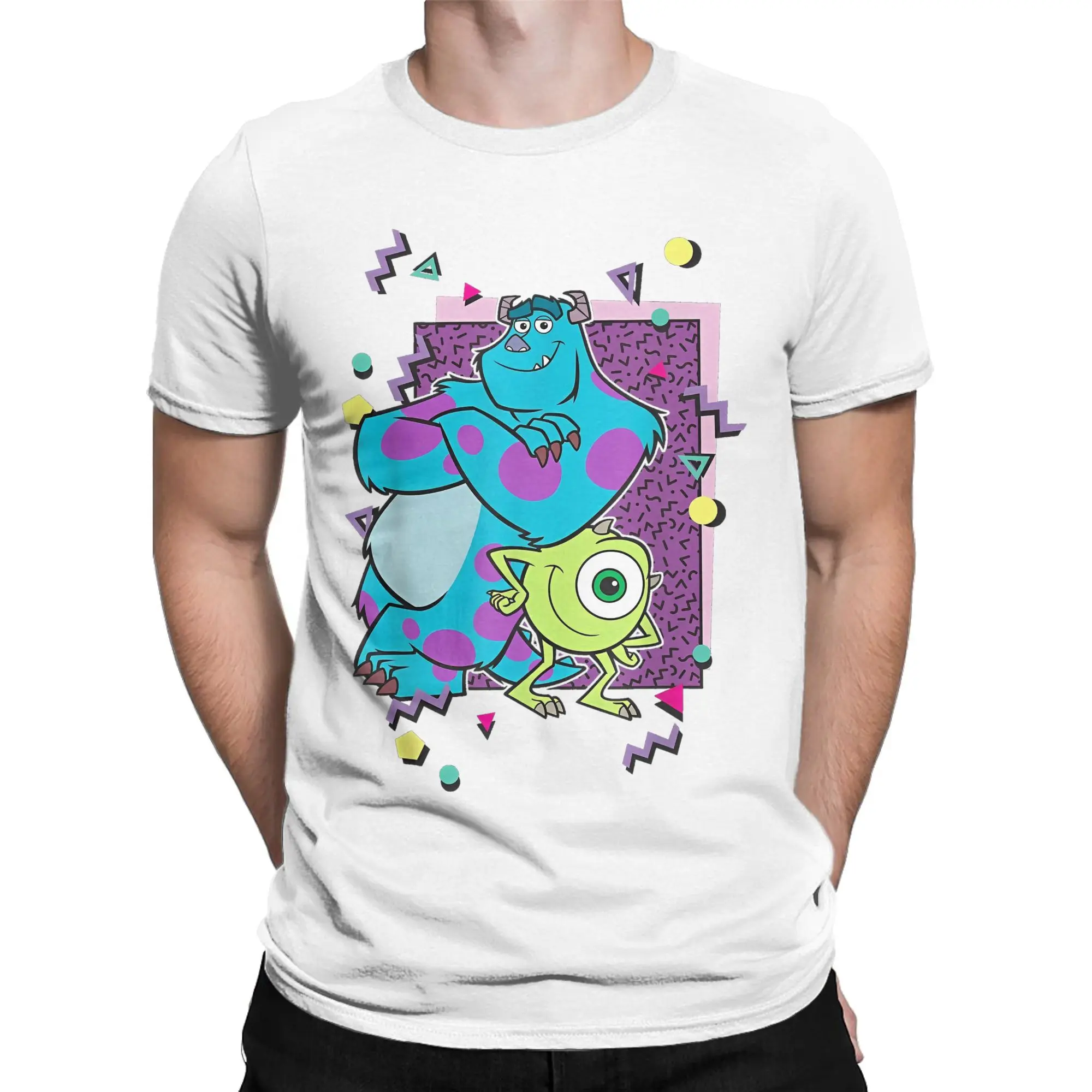 Monsters Inc. Mike And Sully 90's Style Men's T Shirts Funny Cartoon Vintage Tee Short Sleeve Round Collar T-Shirts Cotton Graph