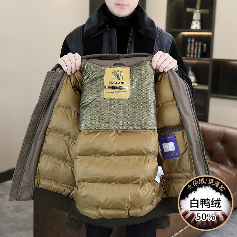 High-Quality Men's Short Puffer Coat 2025 Winter Detachable Fur Collar Warm Duck Down Jacket Casual Windproof Thicken Top Parkas