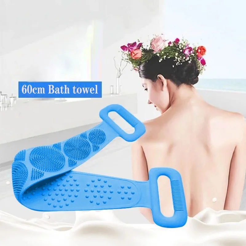 Cepillo de ducha de silicona para limpieza corporal, 1 piezas, exfoliante con banda de limpieza para la espalda, accesorios para el hogar y el baño