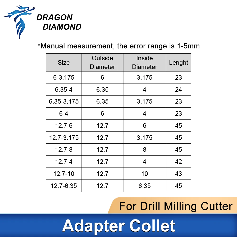 DRAGON DIAMOND Adaptor Collet Chuck Conversion Adapter Sleeve Shank Speed Drill For CNC Spindle Milling Machine Tools