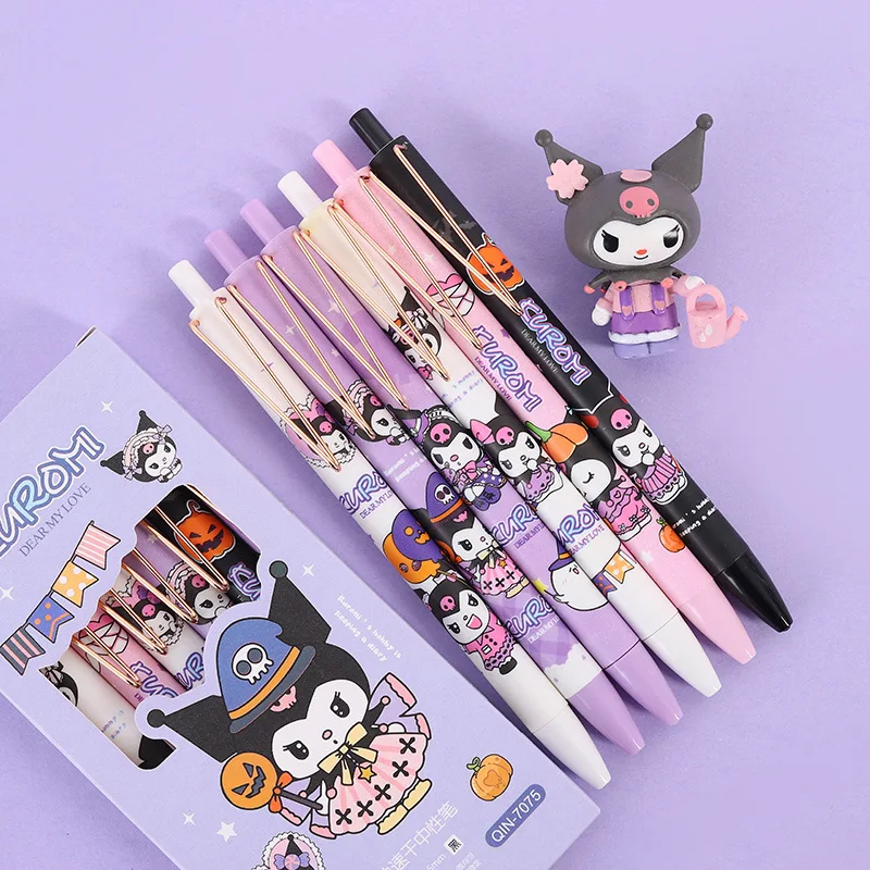 MINISO Sanrio 6pcs Hello Kitty Gel Pen Kuromi Melody 0.5 Black Student Writing Pens Quick-drying Cute Stationery Girl Gift Pen