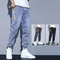 Men Jeans Elastic Tie Up Harem Denim Pants Male Bound Feet Designer Cargo Joggers Denim Trousers Daily Narrow Leg Casual Jeans