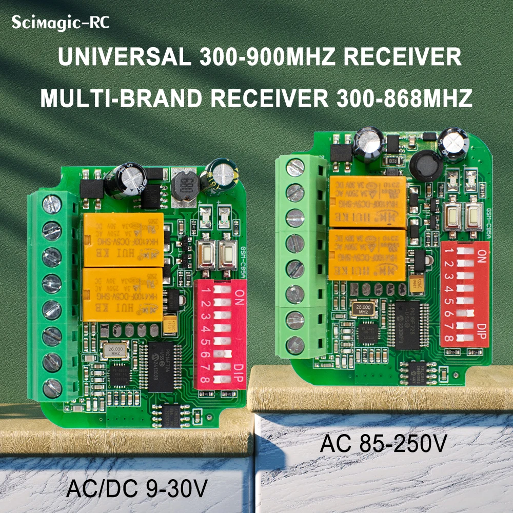 SMG-662 Garage Remote Control Receiver Universal 300-868MHz AC DC 12V 24V 9-30V Electric Gate Control 2 Channels Module