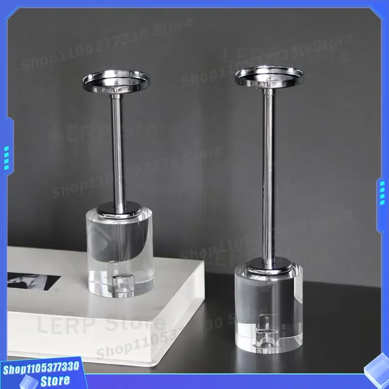 Modern Simple Metal Candlestick Holder with Artificial Crystal Base Luxury Cylindrical Ornament for Home Hotel Decor Art