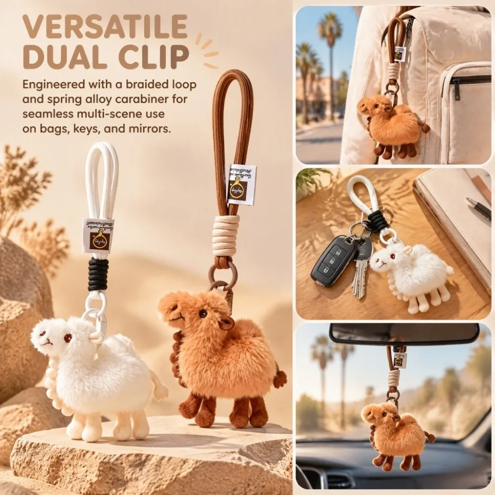 Cute Soft Camel Keychain Decorative Detachable Metal Buckle Camel Hanging Ornament New Stuffed Animal Pendant Bag Pendant