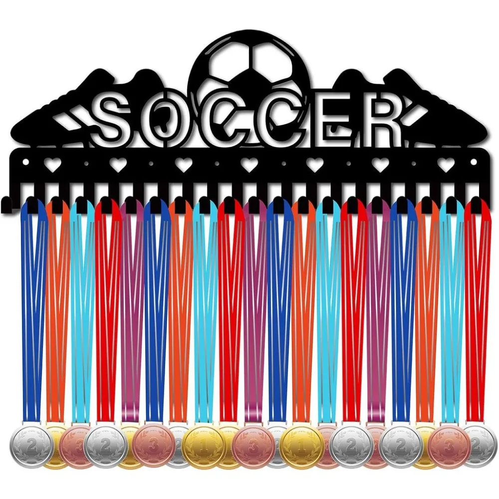 Soccer Medal Hangers Medal Holder Display Rack Football Sports Metal Hanging Awards Iron Mount Decor With 20 Hooks