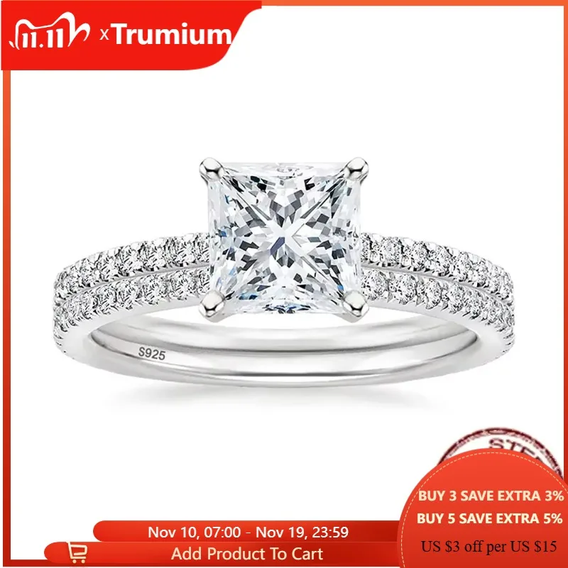 

Trumium 2CT 925 Sterling Silver Bridal Ring Sets Princess Cut CZ Engagement Rings promise rings for her wedding bands for Women