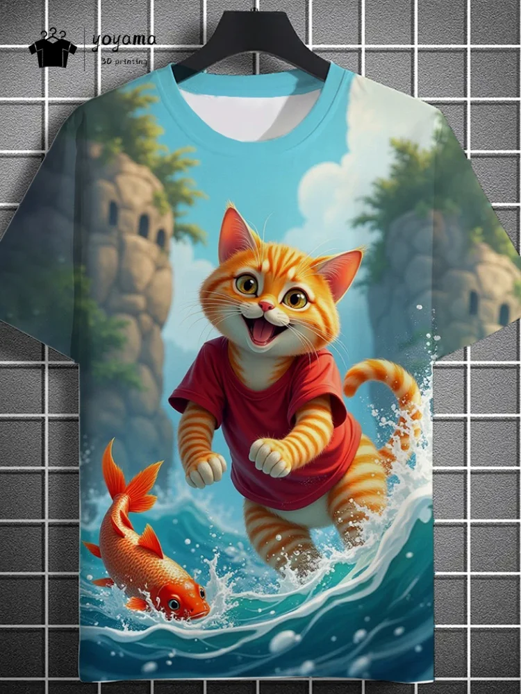 

Summer 3D Cute Cat Graphic T-Shirt Fashion Party Men's Tops New Trendy Men's Short Sleeve Tee Cooler Oversized Men's Clothing