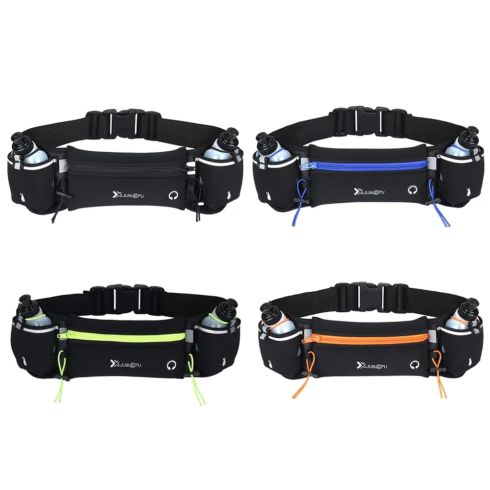 Hydration Running Belt with Bottles Multiple Pockets Running Pouch Belt Adjustable Strap Exercise Waist Pouch for Outdoor Sports