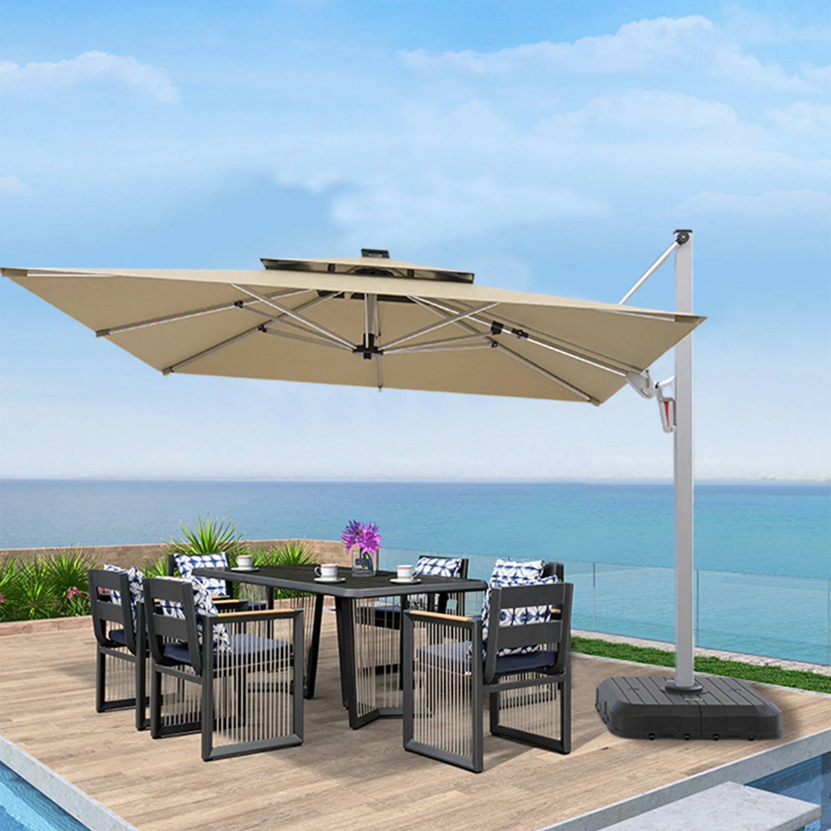 Modern Design Outdoor Furniture Parasol Large Size Pool Umbrella with Solar Charger for Parks and Pools-Wholesale