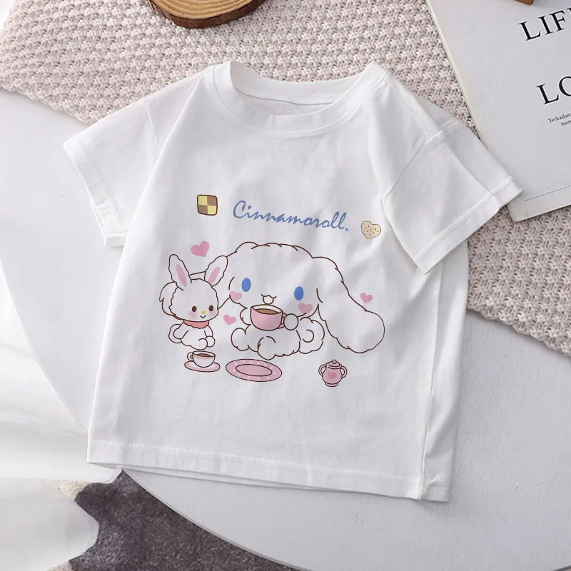 

Cinnamoroll Children T-shirt Kawaii T Shirt Sanrio Anime Cartoons Children Casual Clothes Tee Shirt Kid Girl Boy Fashion Y2K Top