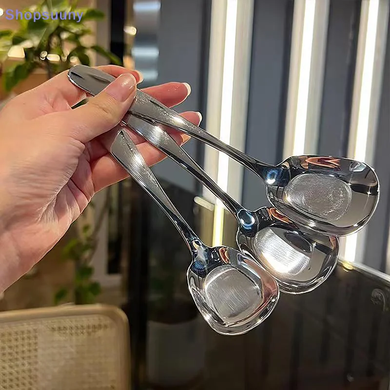 [SU]Stainless Steel Large Square Kitchen Spoon Flat-bottomed Rice Soup Ladle For Dessert Ice Cream Serving Spatula Tableware[SU]
