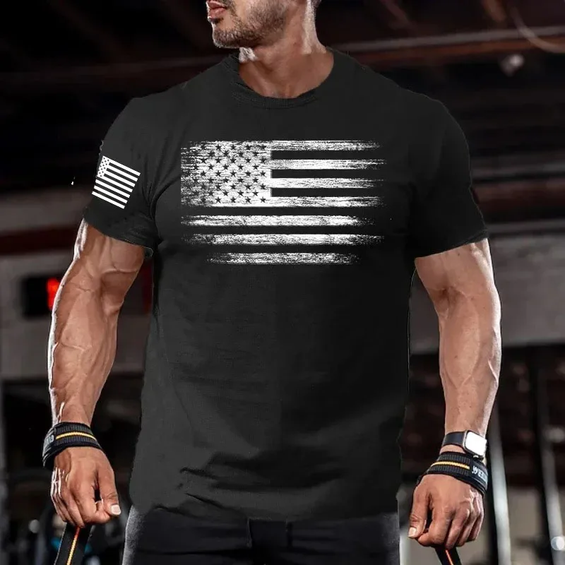 2024 جديد رياضة تي شيرت للرجال ثلاثية الأبعاد طباعة الولايات المتحدة الأمريكية العلم تي شيرت المتضخم عادية قصيرة الأكمام الصيف ملابس رياضية ملابس للرجال تيز القمم #3
