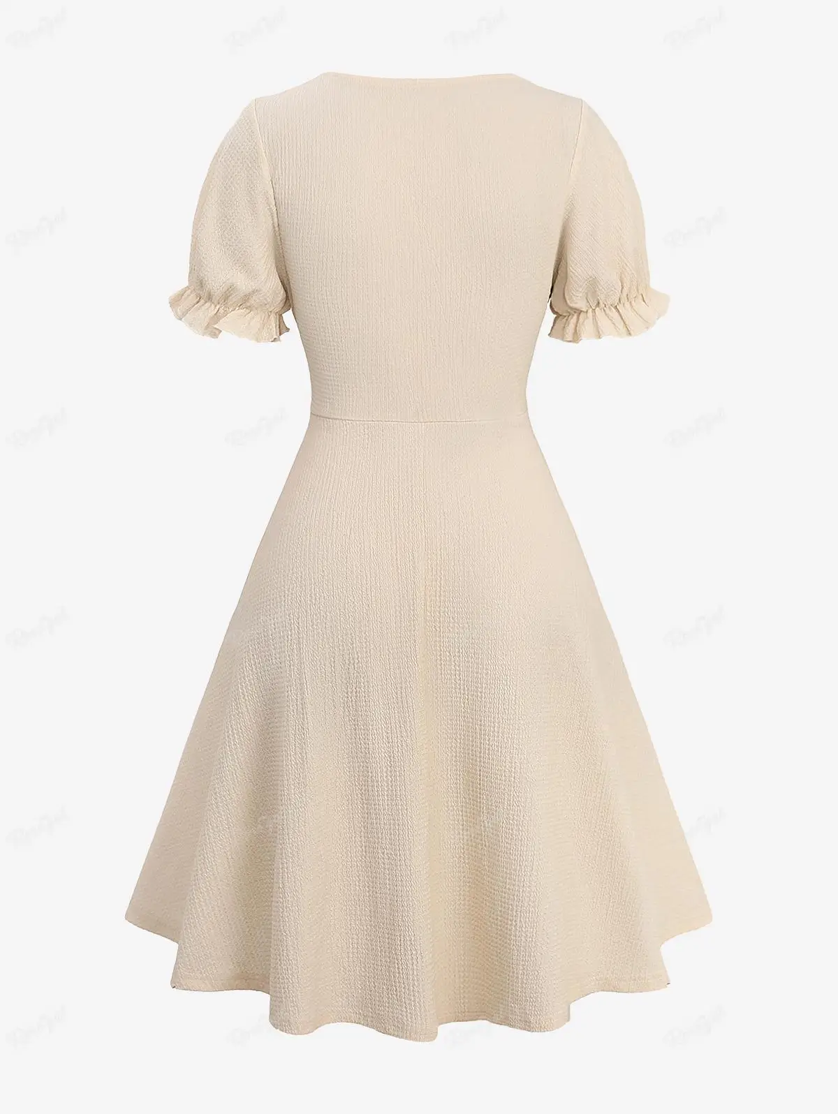 ROSEGAL Plus Size Vintage Dresses With Pockets Women Summer Grommets Lace Up Ruched Ruffles Textured Dress Beige Vestidos 5X