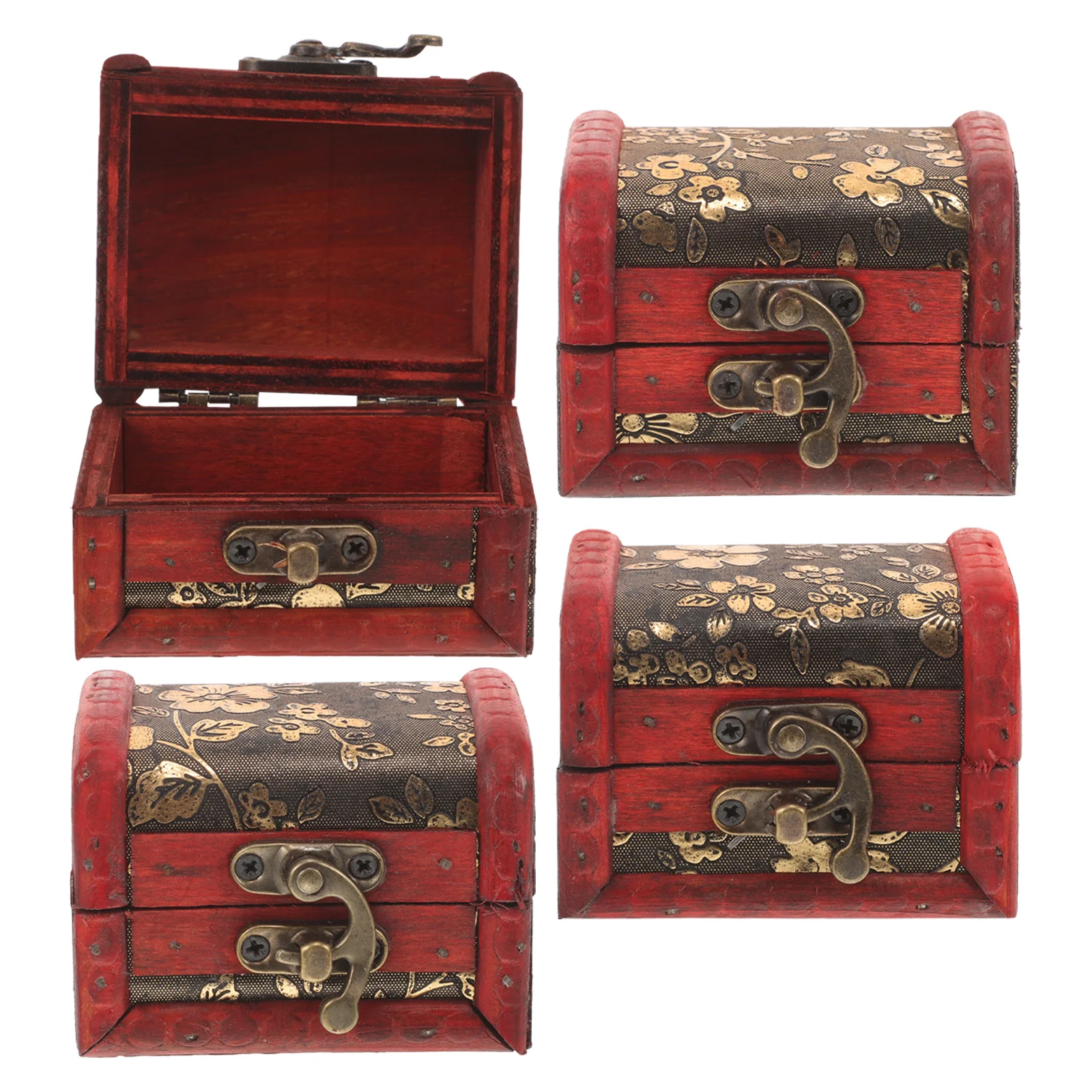 4 ชิ้นโจรสลัดถังเก็บตกแต่ง Mini Treasure Chest ไม้ไผ่เครื่องประดับขนาดเล็ก Trinket Case