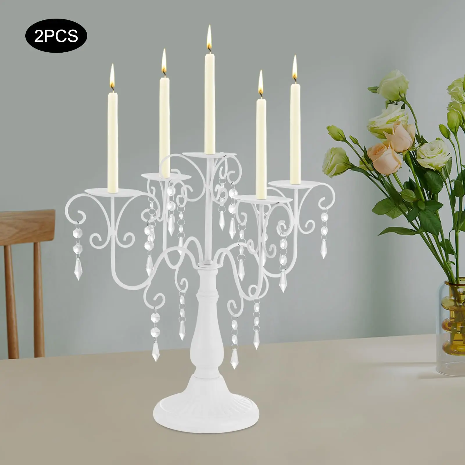 2  yra Jl Белый/Золотой Канделябр Подсвечник с 5 рычагами 15,35 дюймов Рождественская свеча Канделябр Центральная часть Декоративные подсвечники для W