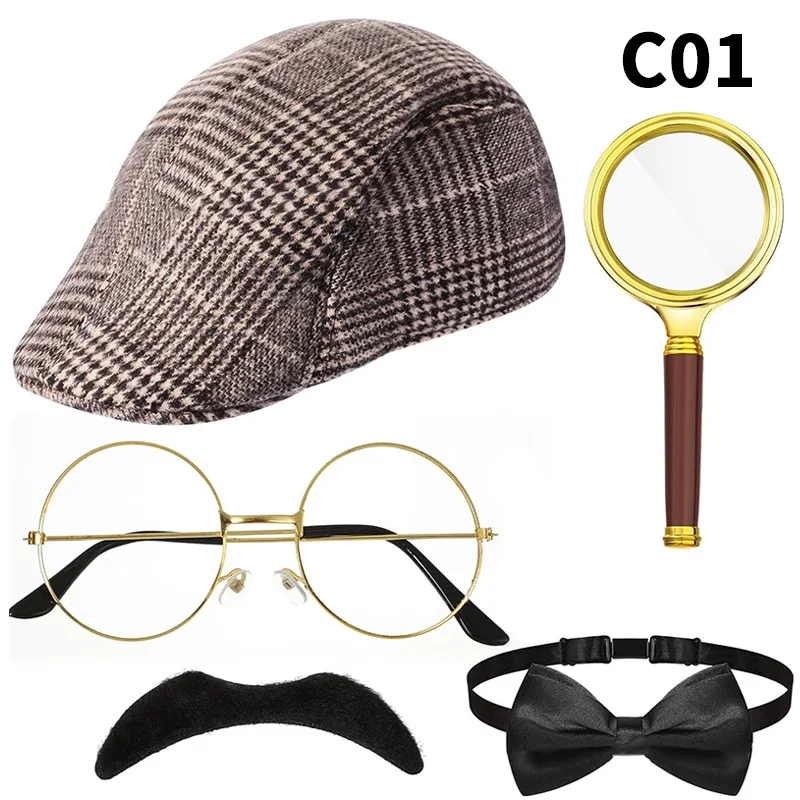 1920er Jahre Herrenkostüme Zubehör Gatsby Gangster Retro Detektiv Hut Dress Up Set Männliche Halloween Party Cosplay Requisiten
