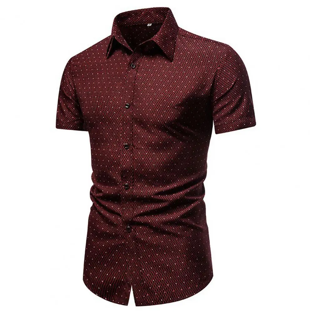 Chemise formelle à simple boutonnage pour hommes, haut d\'été, revers, imprimé à pois, chemise d\'affaires