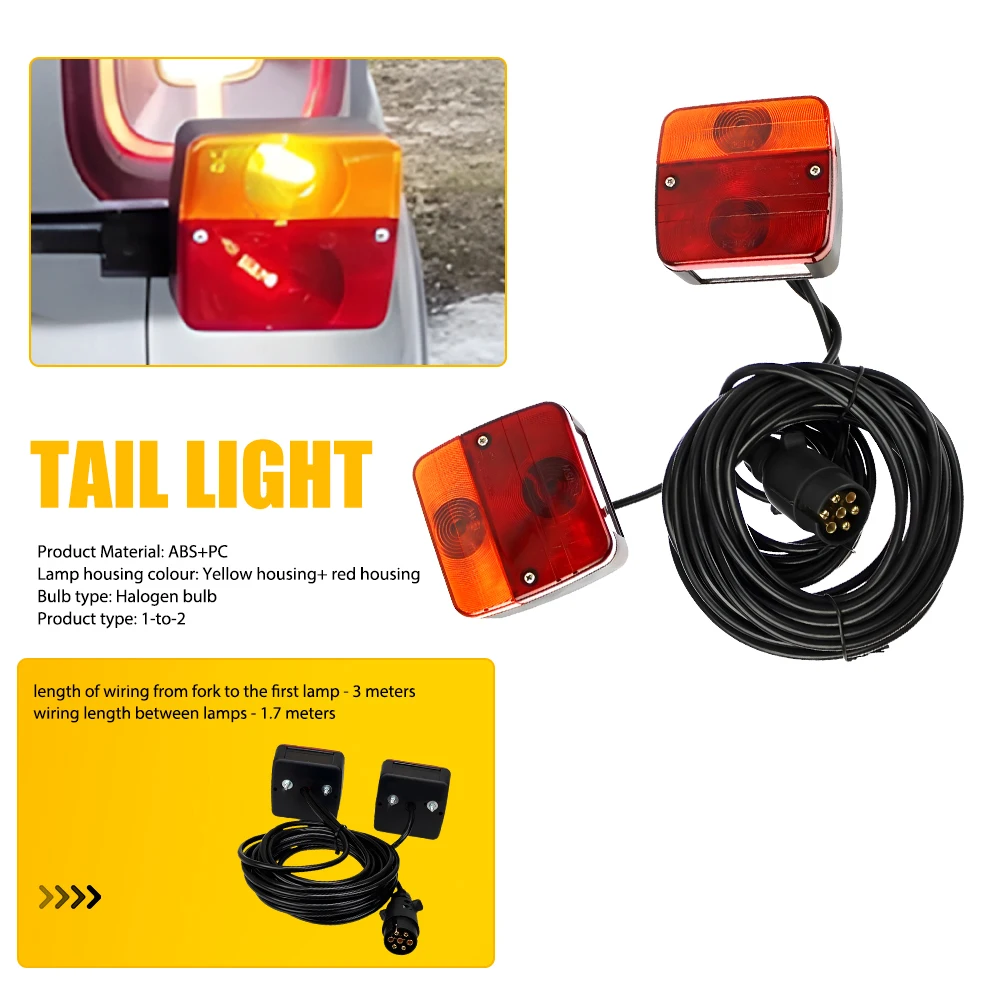 1Set 12V Rear Towing Trailer Taillight LED 3m Cable 7Pin Universal Brake Stop Waterproof License Number Plate Turn Signal Lamp