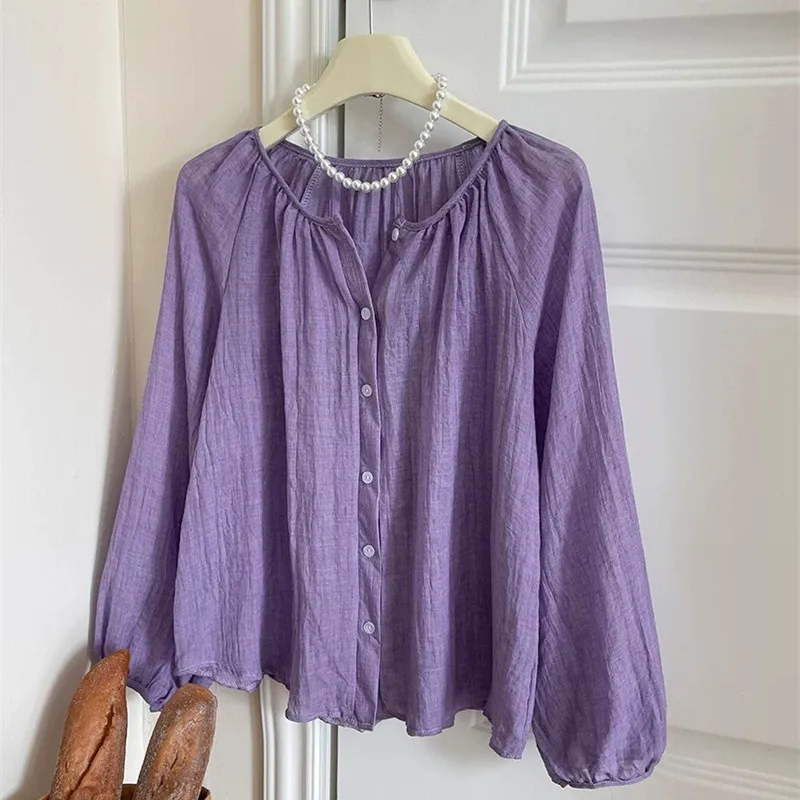 Spring Summer Sun Protection Shirt Women Button Up Long Sleeve O-Neck Blouse Ladies Shirts Casual Loose Tops Women Thin Coat
