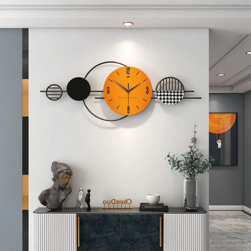 Orange Office Wall Clock Design Nordic Long Bedroom Living Room Wall Clock Luxury Modern Design Horloge Murale Aesthetic Room