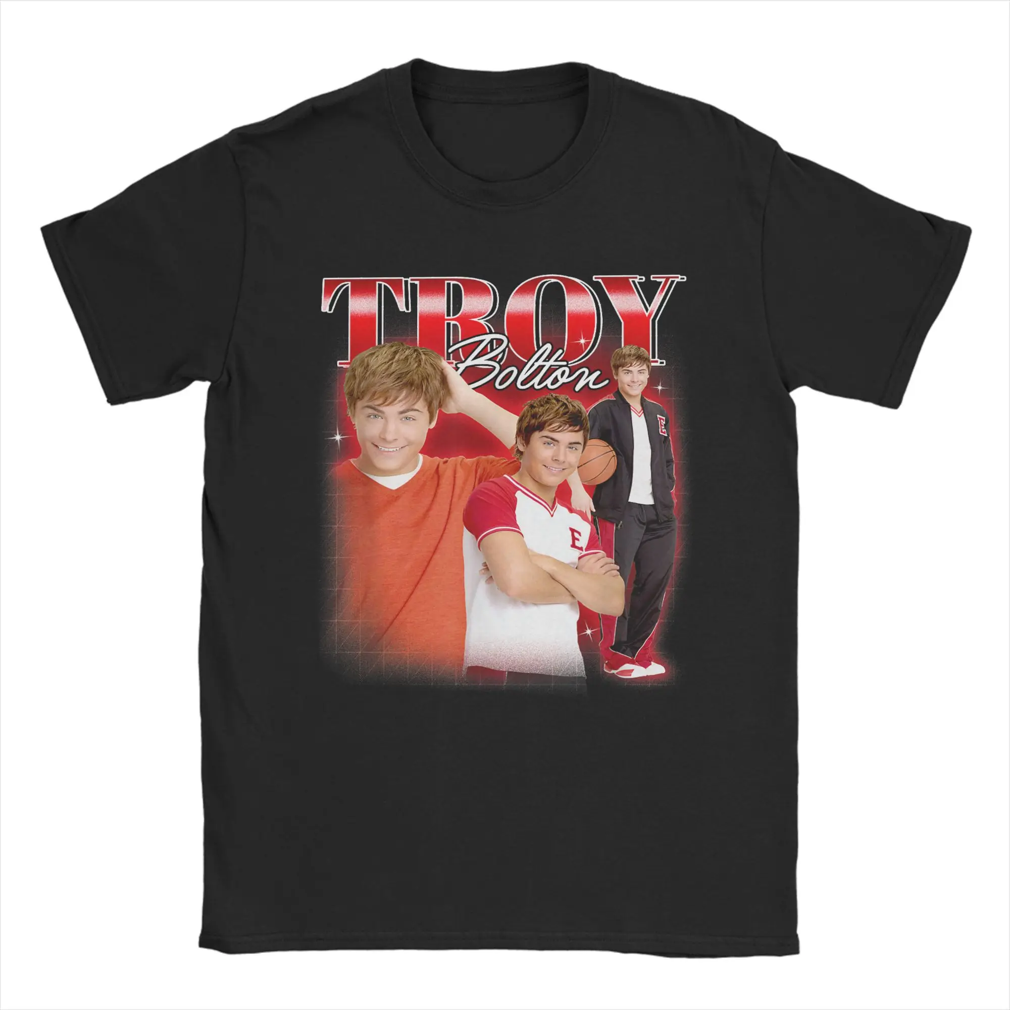 

Мужские футболки с коллажем для средней школы Musical Troy Bolton, хлопковые товары, винтажные футболки с короткими рукавами и круглым вырезом, идея подарка, футболки