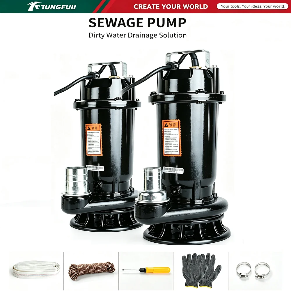 Heavy‑Duty Submersible Sump Pump High Flow Cast Iron Dirty Water Sewage Drain Pump For Household Basement Outdoor Pond