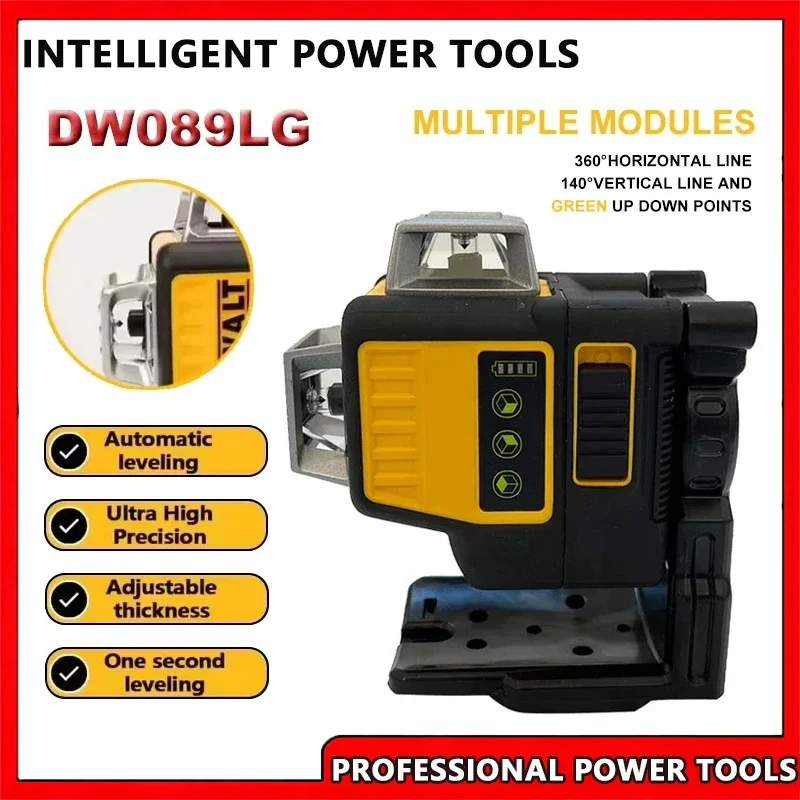 Fit Dewalt DW089LG 3 Sides*360 Degree Vertical Lithium Battery 12 Lines Laser Level Horizontal Green Light Level Meter Outdoor
