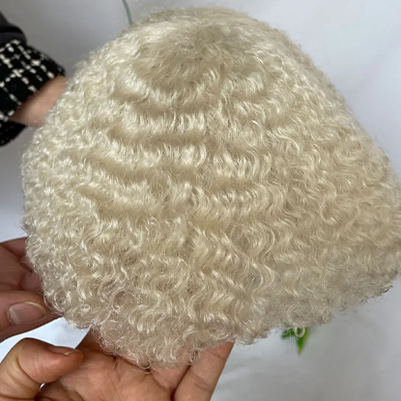 Afro Curl African American Human Hair Piece Men\'s Full LaceToupee 8x10in Replacement System For Black Men 60# White Color Toupee