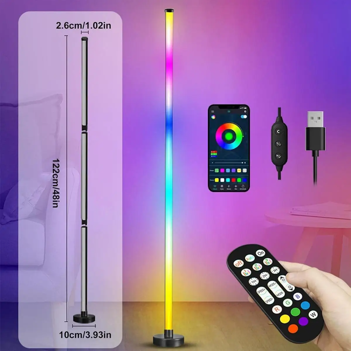 RGB Floor Lamp Colorful Room Decor Atmosphere Lamp Stand APP Remote Control Music Sync Smart USB Art Living Room Gift Home USB