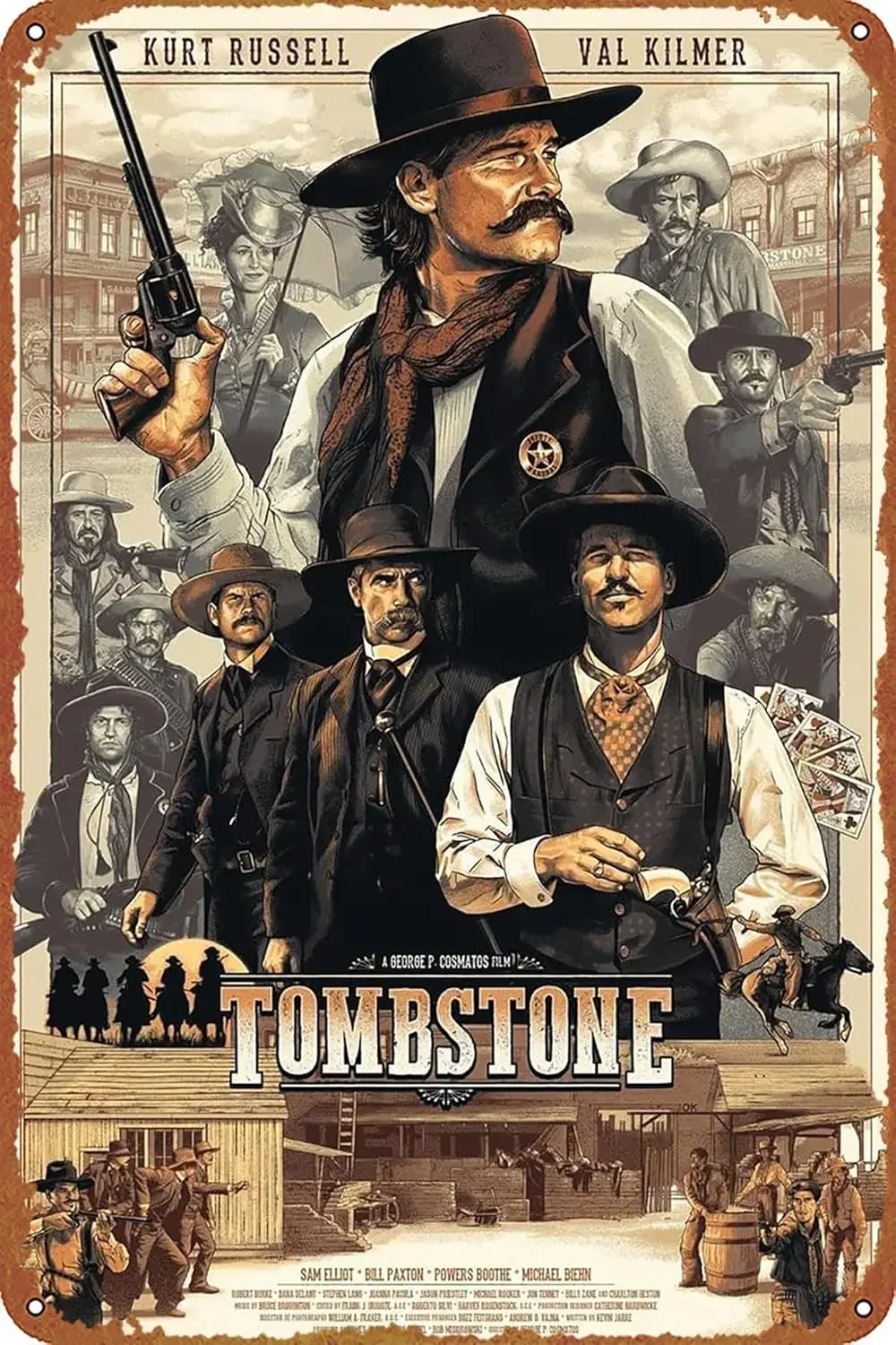 TOMBSTONE West Cowboy Retro Aluminum Tin Sign, 2D Flat Movie Poster Wall Art 30.48 X 20.32 cm for Home Wall Decor