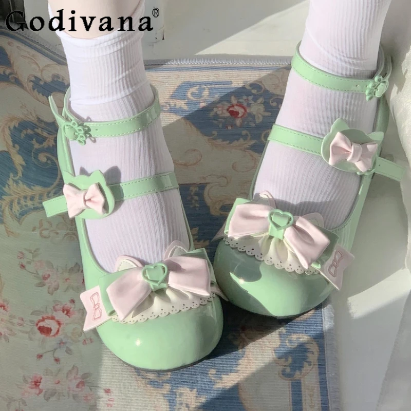 

Head Heart Cute Girl Original Shoes Round Head Cute Soft Sweet Lolita Mary Jane Shoes Women's Summer Middle Heel Shoes