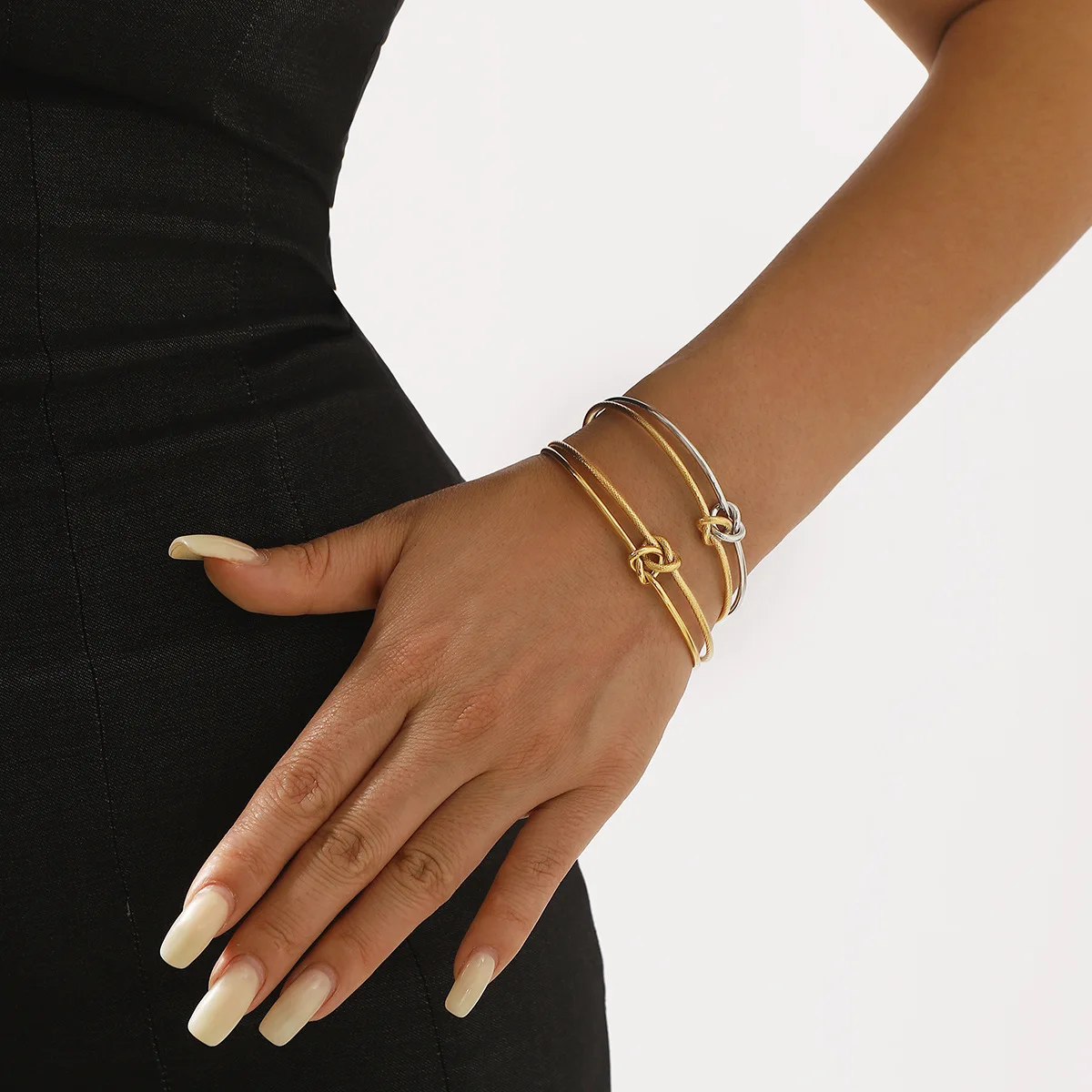 ZB0428 Foreign Trade Simple Stainless Steel Open Bracelet Fashion Personality Geometric Double Layer Winding Knot Bracelet