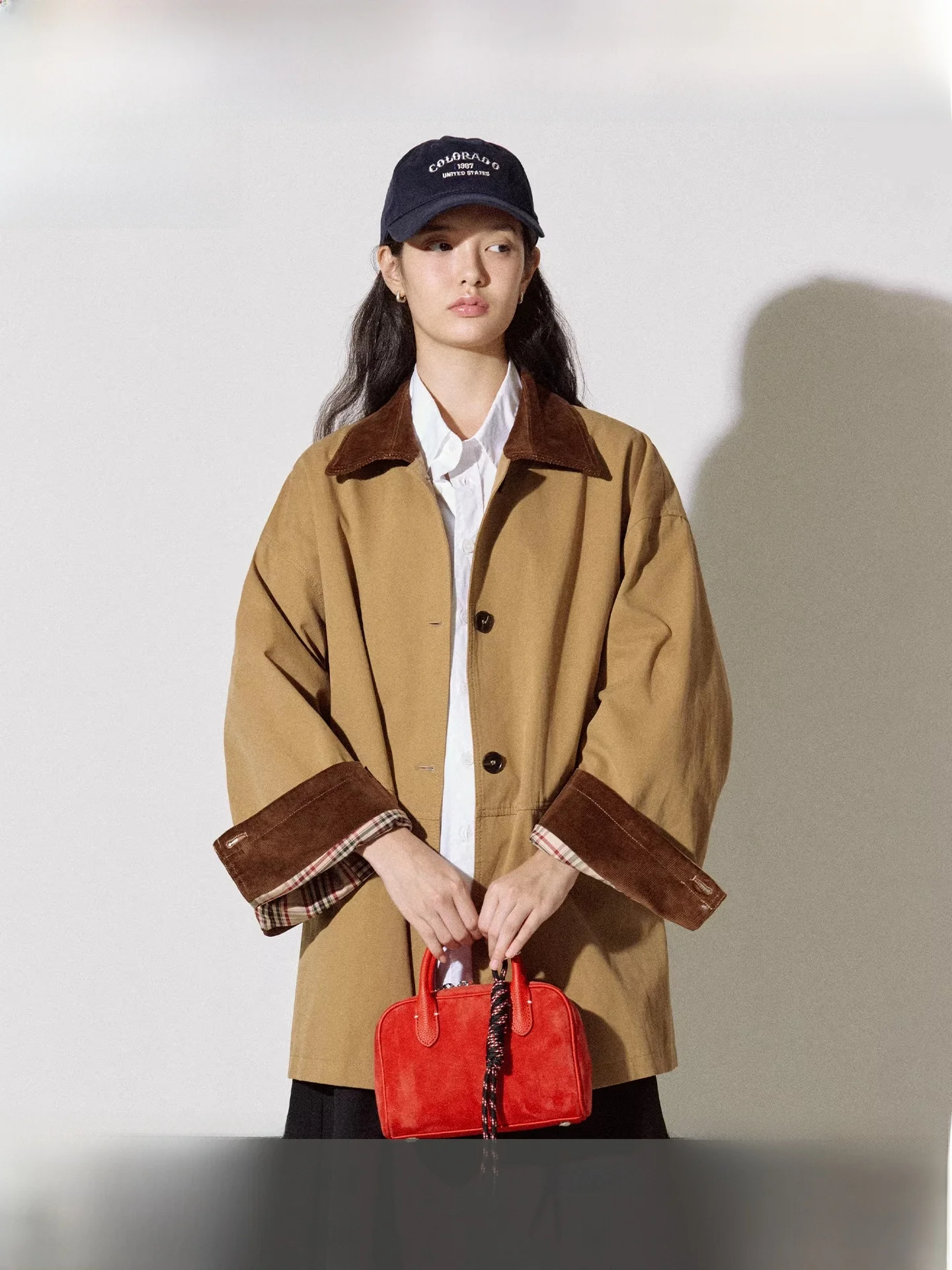 

Fano ort Sle Velvet Plaid Inner Splicing Windbreaker Korean Loose Fit Cotton Women's Spring Faion Outerwear Coat