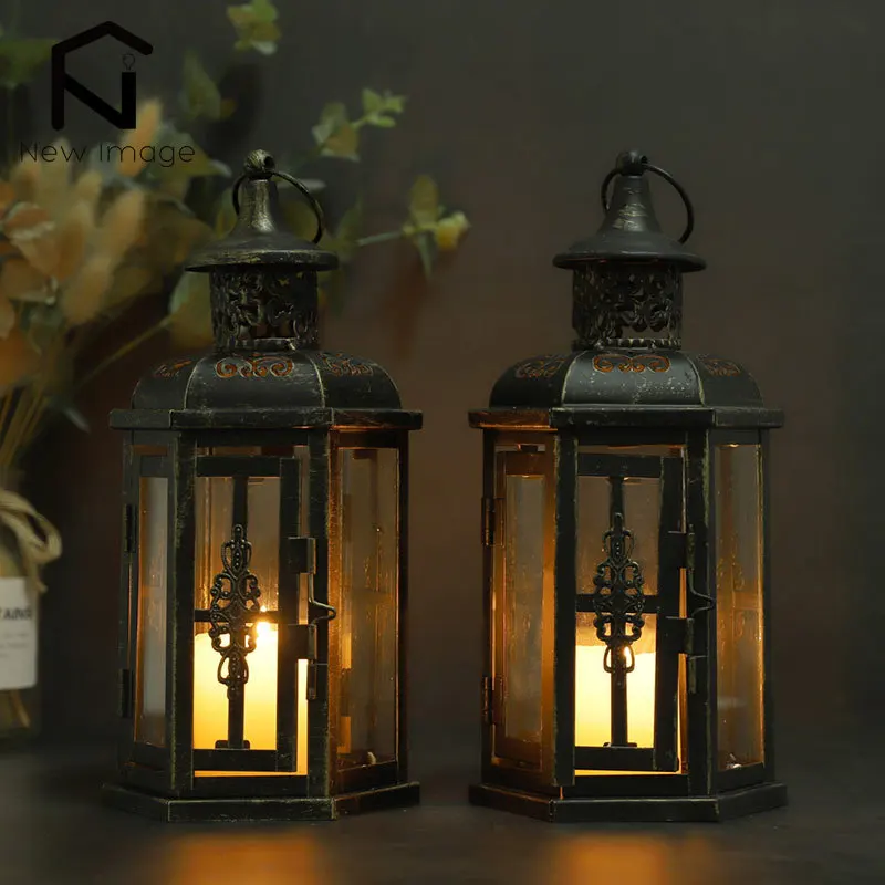 Castiçal nórdico vintage para decoração de casa, lanterna suspensa estética, lanterna de ferro, velas pretas, decoração do quarto do casamento