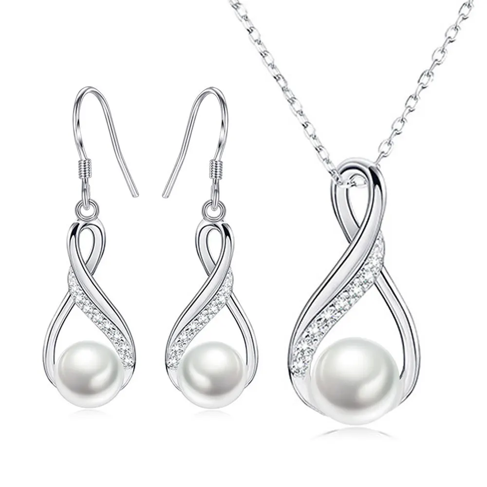 Fashion Female Earrings 925 Sterling Silver Eternal Endless Infinity Pearl Small Earrings for Women Wedding Jewelry Wholesale