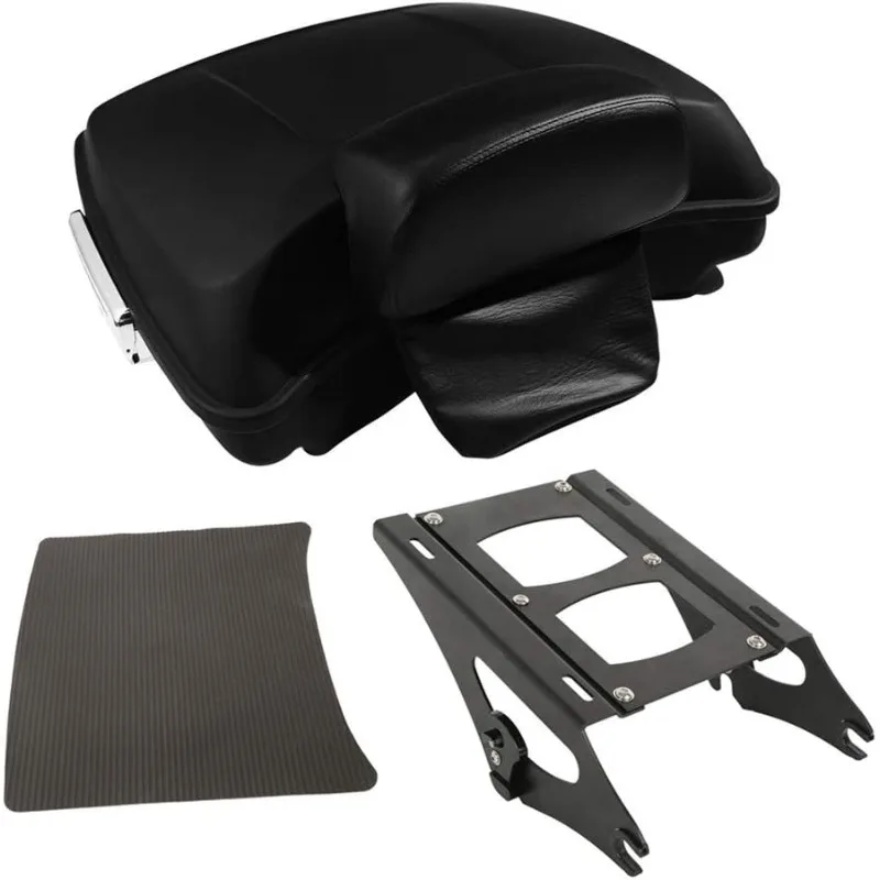 

TCT-MOTORPARTS 5.5" Razor Tour Pack Trunk+2-UP Mounting Rack+Backrest Fit for Road King Street Glid Limited Road