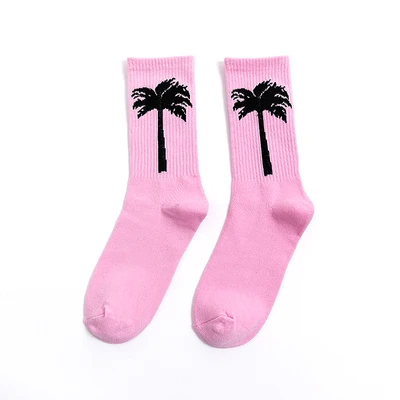 Moda de rua feliz engraçado coconut palm tree algodão rico meias de algodão adulto médio bezerro tripulação meias areia praia colorida folha homem