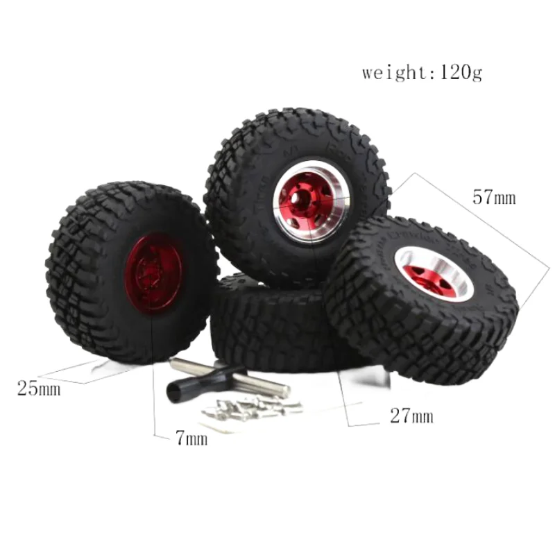 4Pcs Metal Beadlock Wheel Rim Rubber Tires Set for 1/18 1/24 RC Crawler Car Axial SCX24 FMS FCX24 Traxxas TRX4M Upgrade Parts