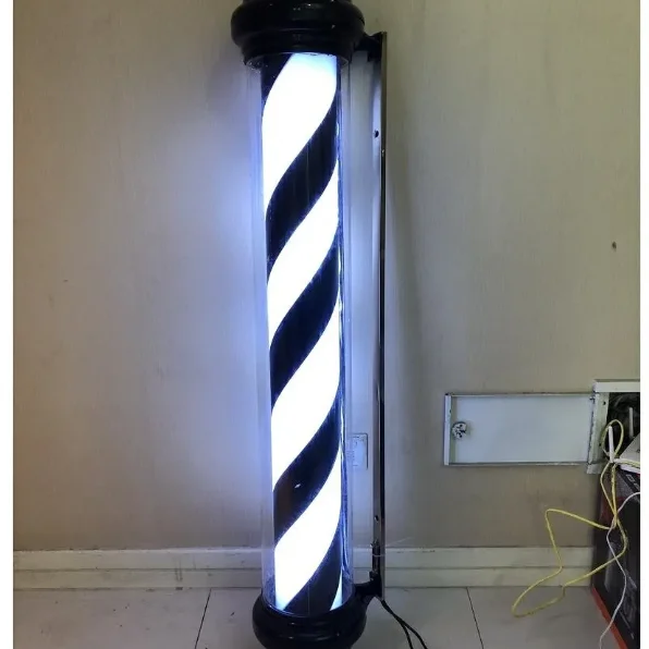 Retro Barber Shop Pole Light Cylindrical LED Hair Sign Outdoor Wall Mounted Advertising Lamp Classic Rotating Beacon