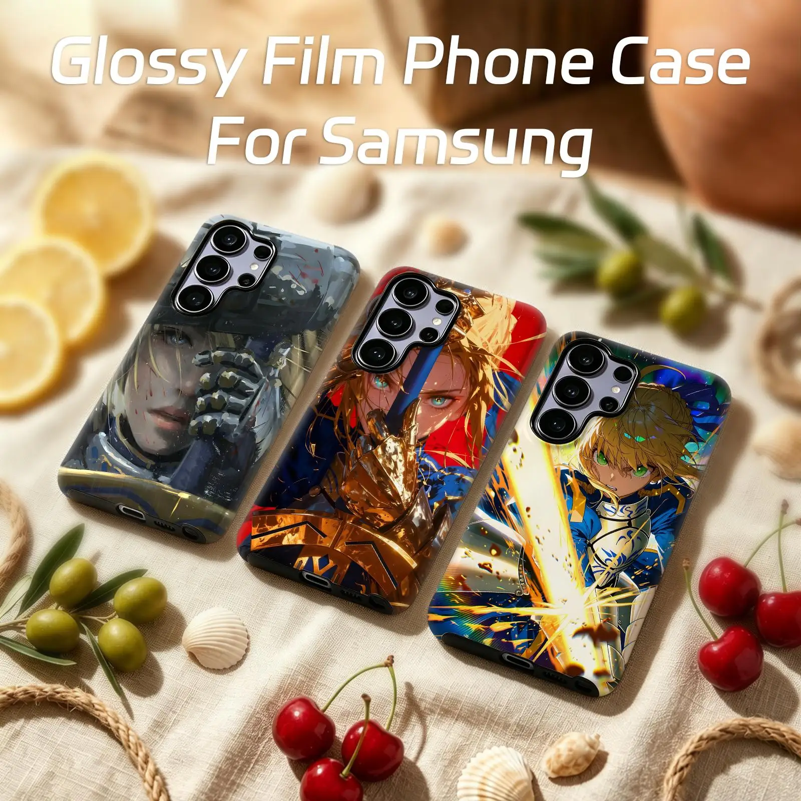 Anime Fate Saber Phone Case For Samsung Galaxy S26 25 S24 S23 S22 S21 Ultra Glossy Film Phone Case