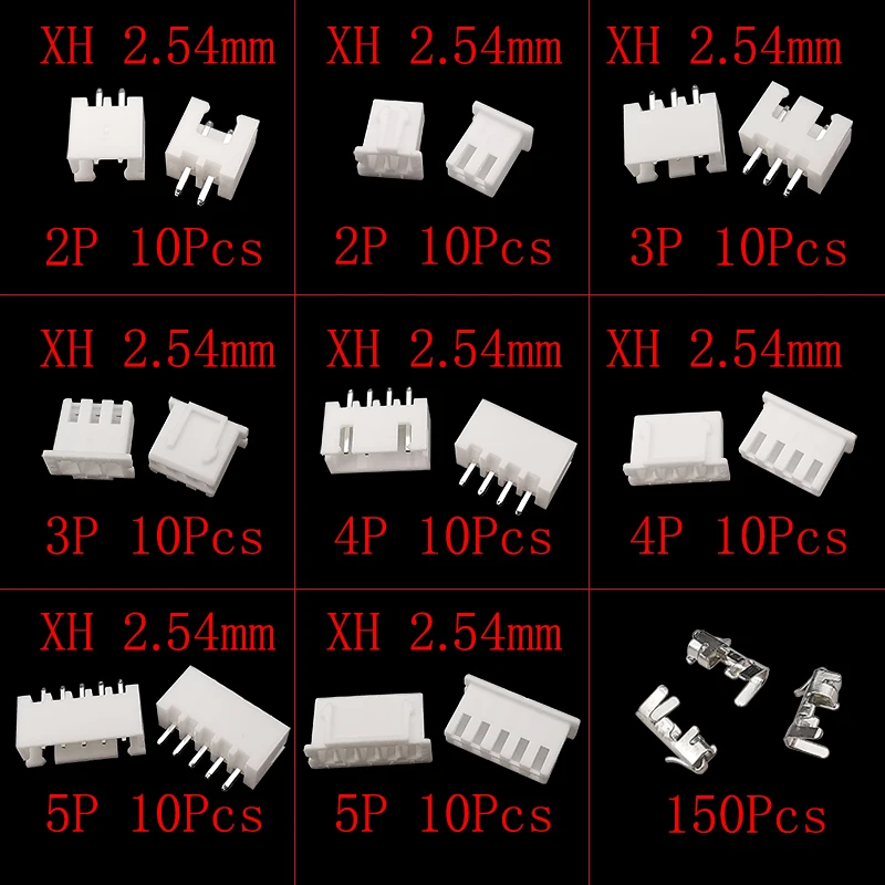 230Pcs/Box PH 2.0 / XH 2.54 2 3 4 5 Pin 2.0mm / 2.54mm Pitch Terminal Kit Male Female Plug Housing Pin Header JST Wire Connector