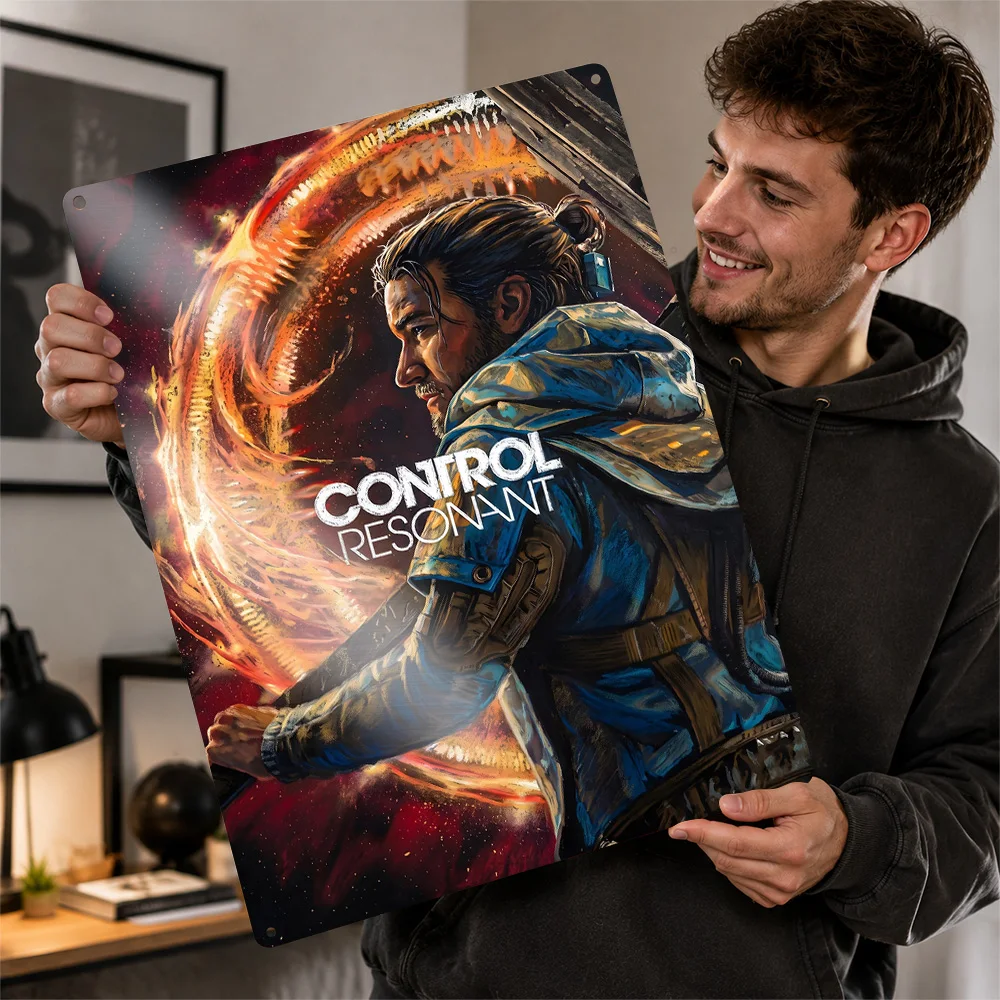Control Resonant Portal Warrior Aluminum Poster Customized Metal Tin Sign Cosmic Mission Style Wall Art Enhances Collector Den